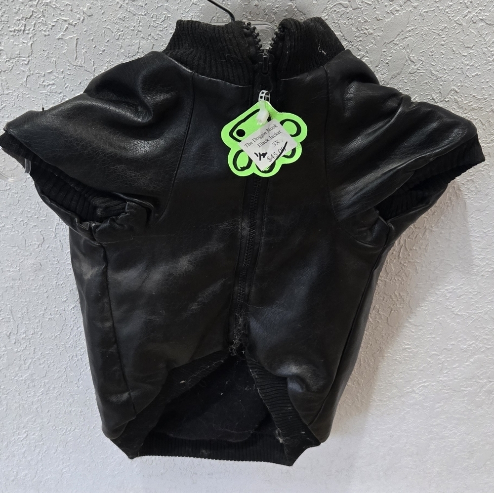 Dog Faux Leather Zip up Black Jacket Shirt - Picture 2 of 4